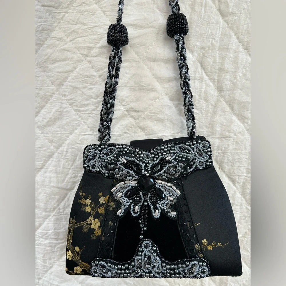 Vintage Rare Elegant Black Beaded Women's Bag 90s